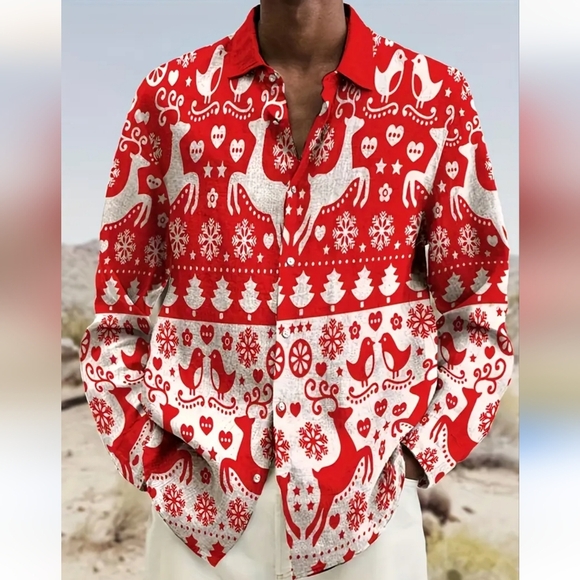 Men's Red and White Christmas Buttom Down Shirt Size 3xl - Picture 1 of 10